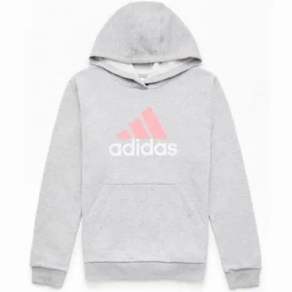 adidas Kids Heather Gray Hoodie with Pink Logo - Picture 1 of 2